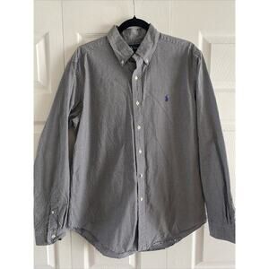 Ralph Lauren Mens Classic Fit Large Black Gingham‎ Button Down Purple Logo